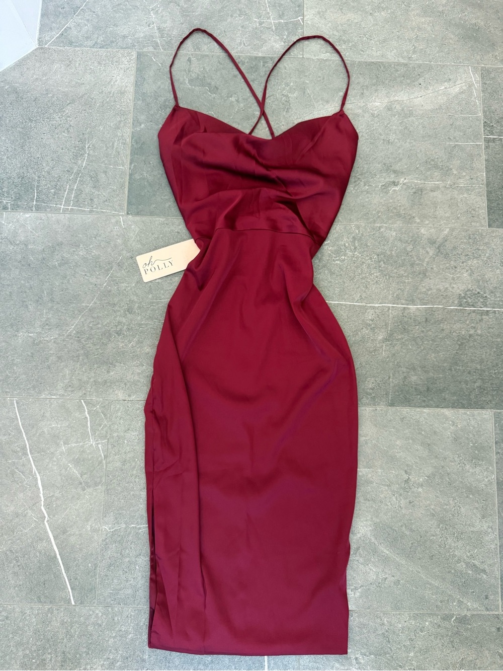 Oh Polly Burgundy Satin Cowl Neck Dress